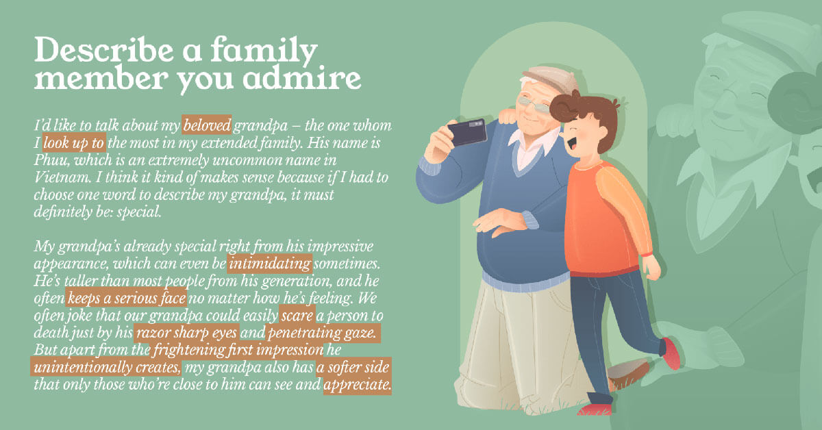 Speaking Part 2 – Describe A Family Member You Admire (Family & Friends) -  Ielts Practice Online (Band 9)